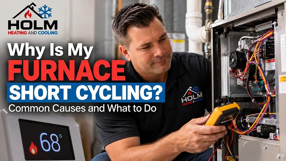 Holm Heating and Cooling technician diagnosing a furnace short cycling problem in Wake Forest NC