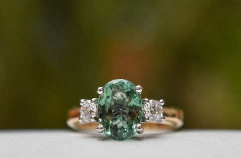 paraiba tourmaline diamond ring 18ct yellow gold handmade bespoke 