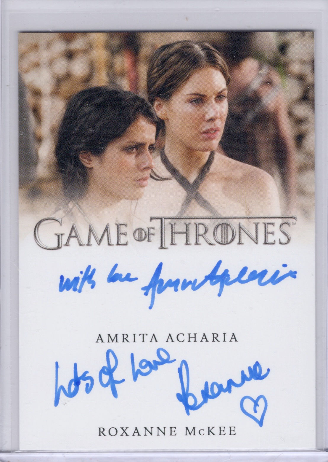 Iron Anniversary Dual Autograph Card Roxanne McKee/Amrita Acharia