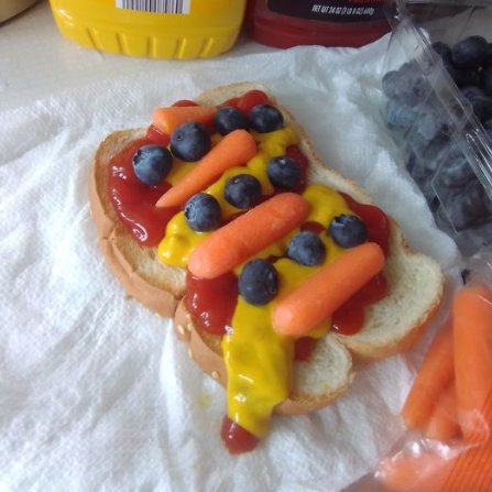 Follow Me For More Recipes, Blueberry, carrots and condiments on toast
