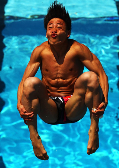 Olympic diver making kissing face
