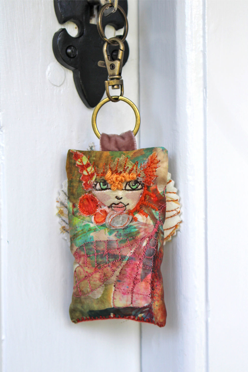 Thumbnail: Angelica, printed and embroidered textile keychain