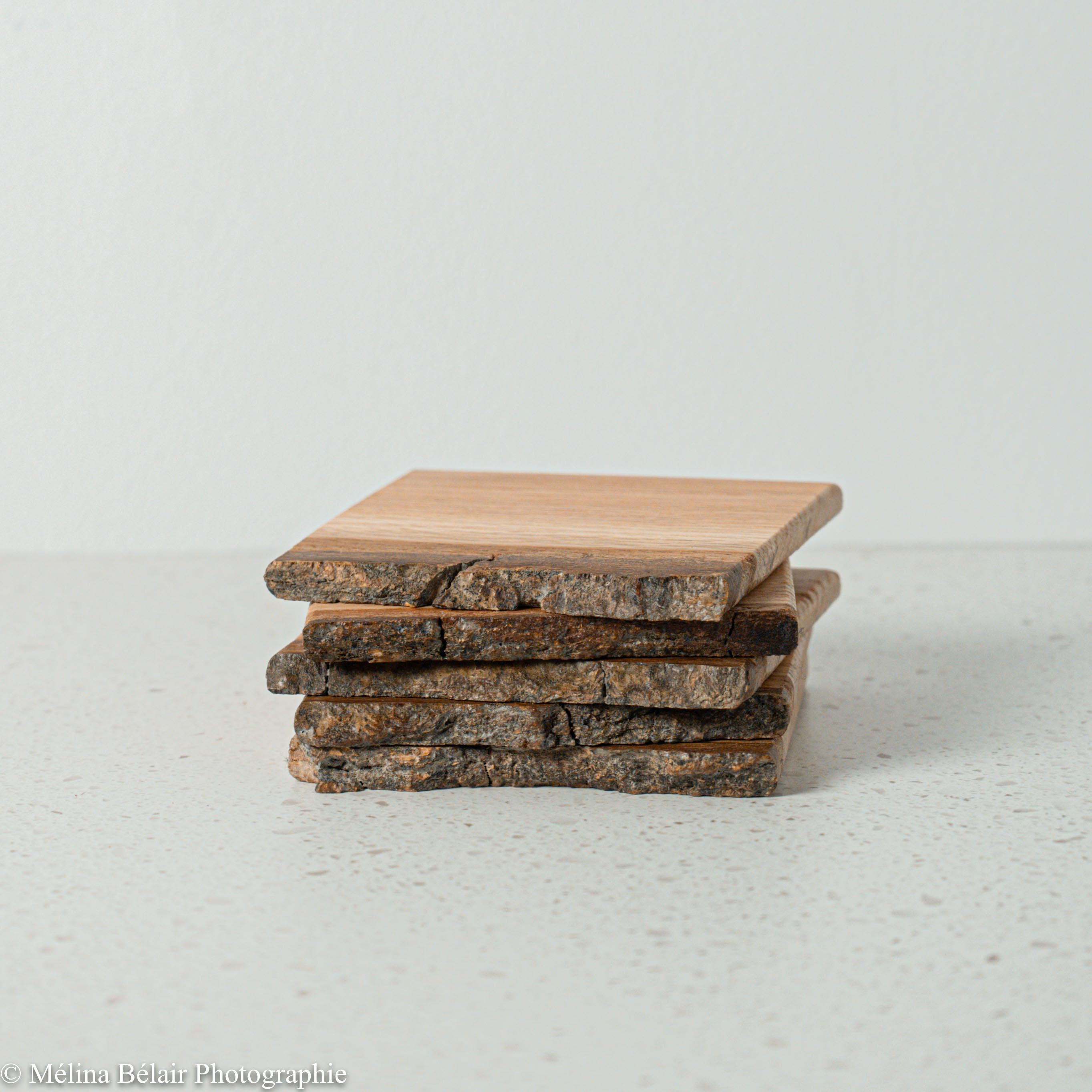 Set of 5 live edge oak coasters