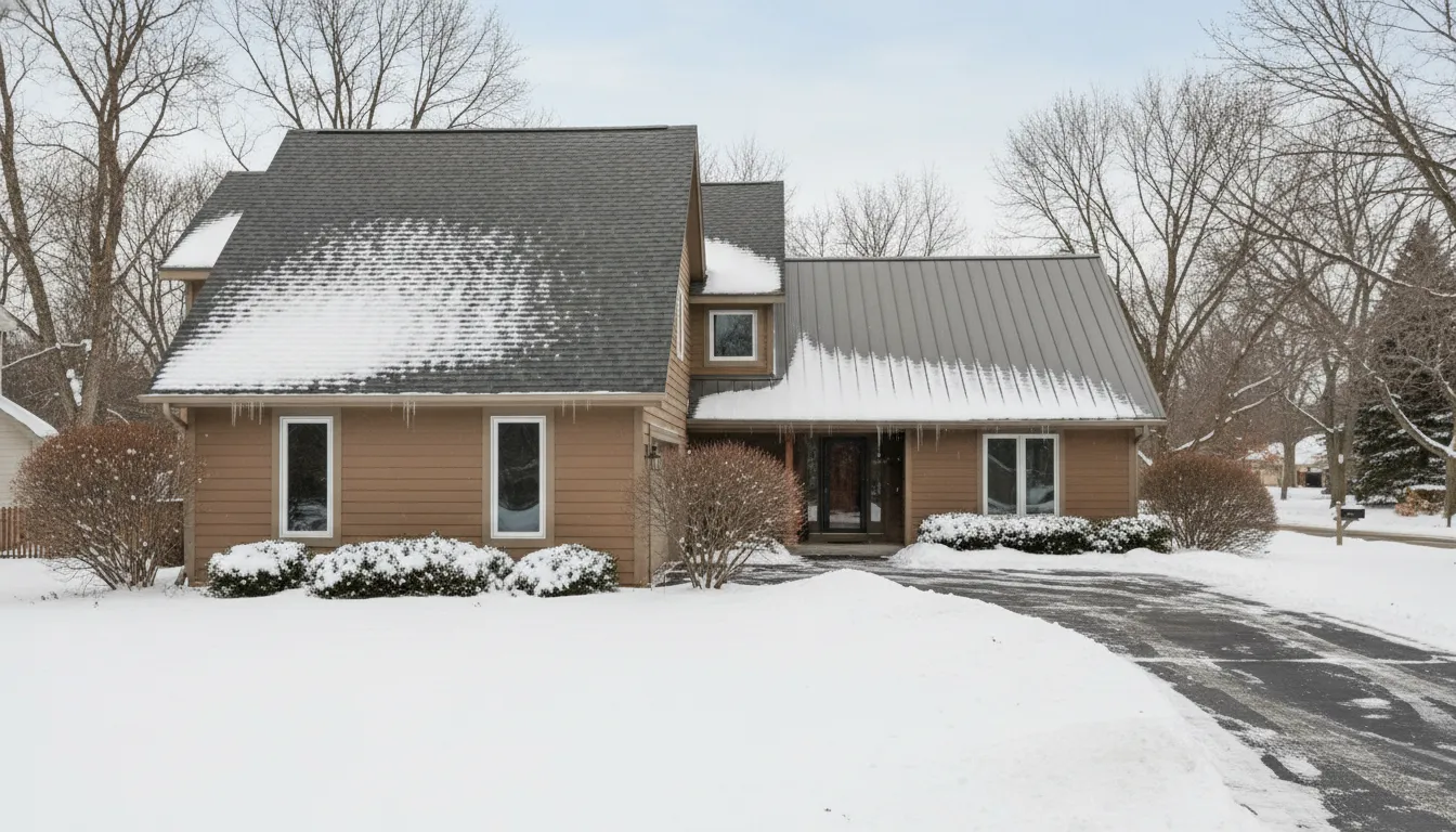 Asphalt shingles and standing seam metal roofing on Minnesota homes