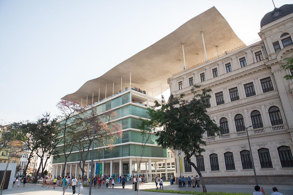 Fachada do Museu de Arte do Rio na Praça Mauá, importante centro cultural do Rio de Janeiro.