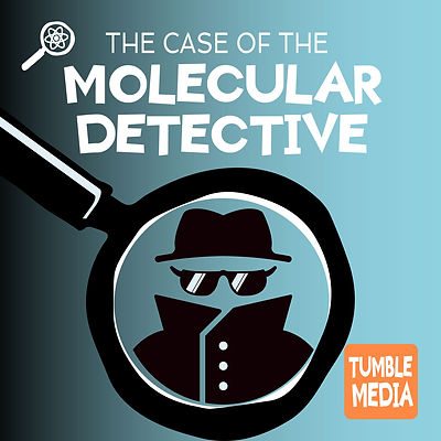 Episode art for the Molecular Detective. Pictured is a detective in a magnifying glass.