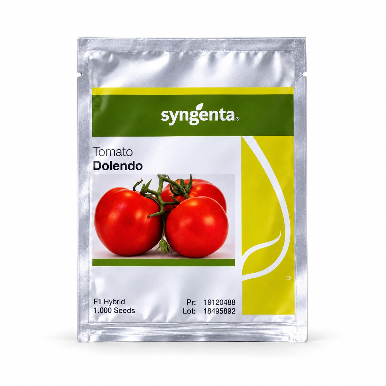 Dolendo F1 Determinate Tomato pack on a clean white studio background