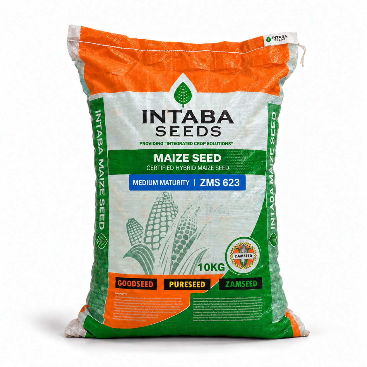 ZMS 623 maize seed bag, 10 kg, upright on a white studio background