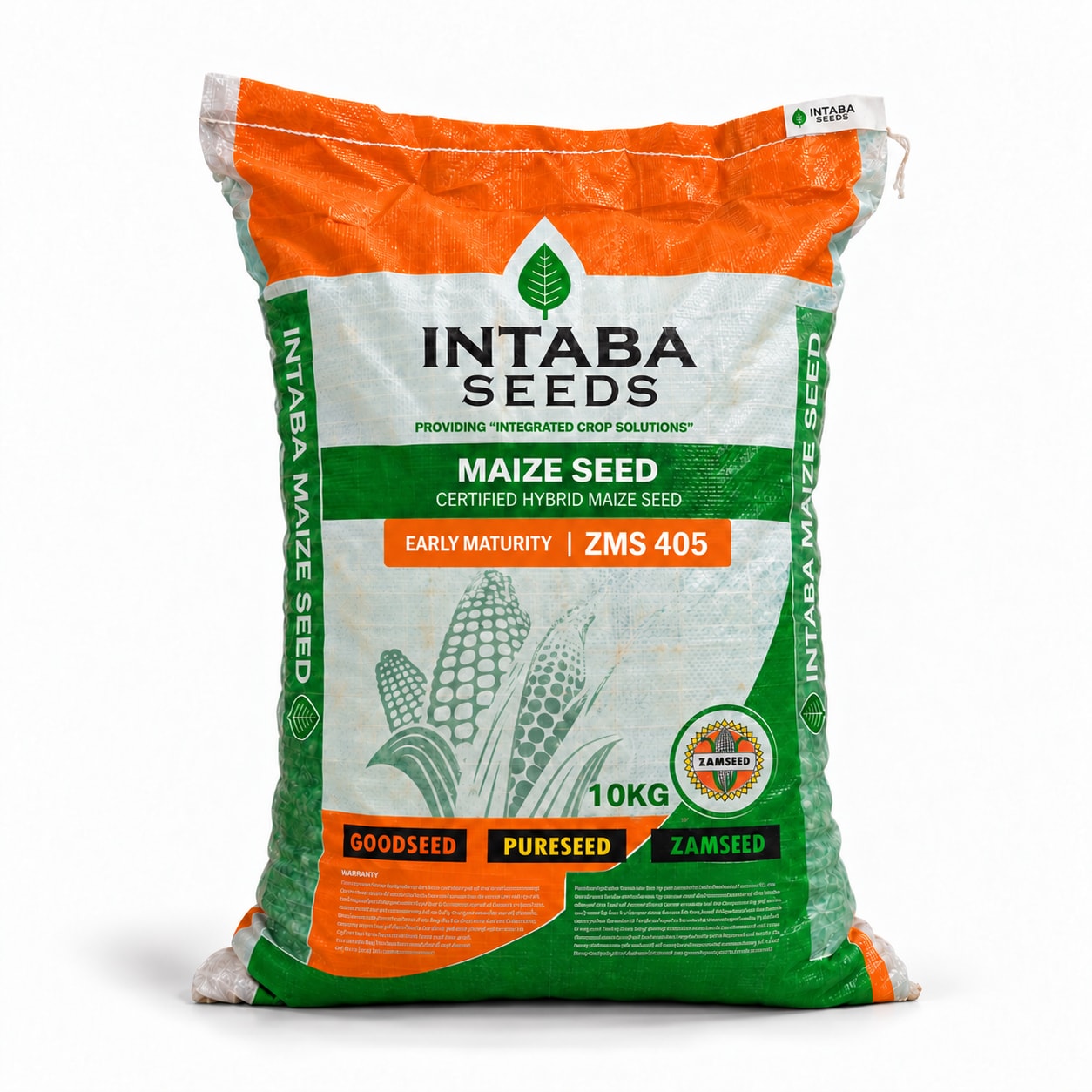 ZMS 405 maize seed bag, 10 kg, upright on a white studio background
