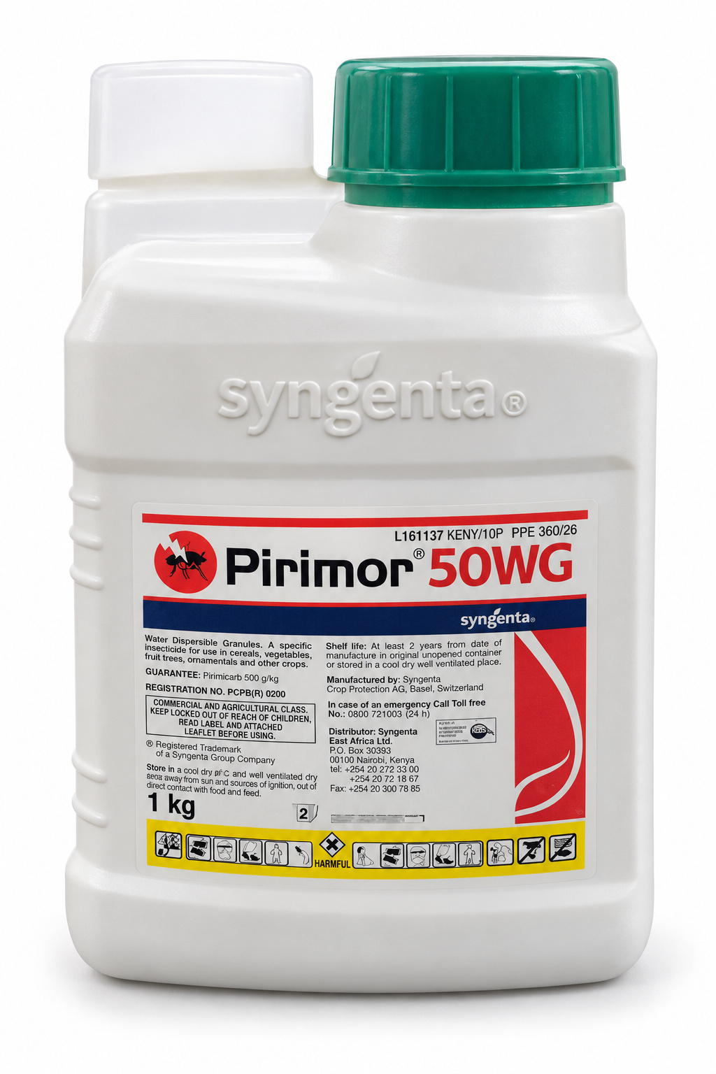 Pirimor — upright studio reconstruction from Syngenta reference; Kenya label; Zimbabwe-specific label not verified.