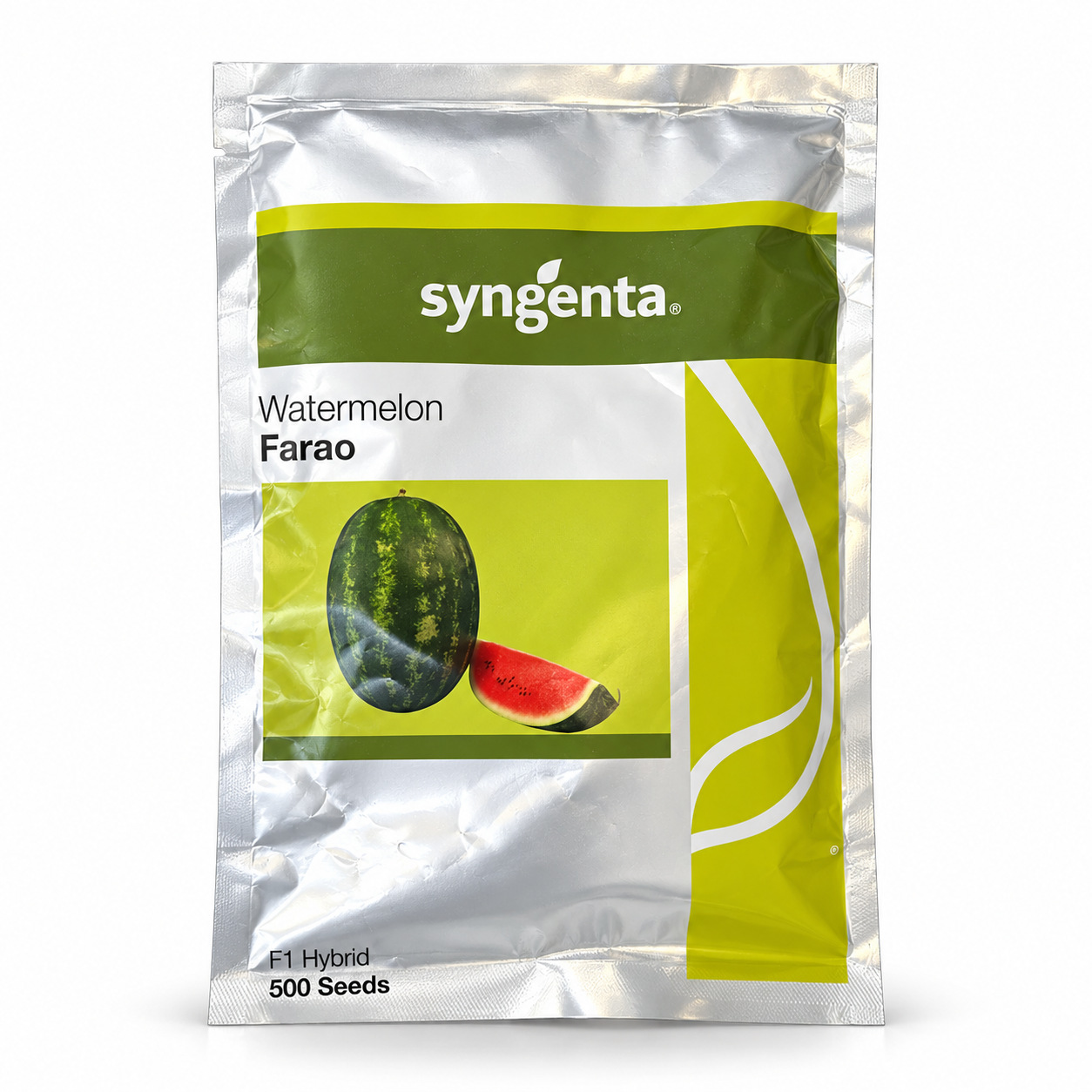 Farao F1 Watermelon, 500 Seeds. Virtual studio image based on authentic Syngenta packaging, with quantity adapted to the client stock list.