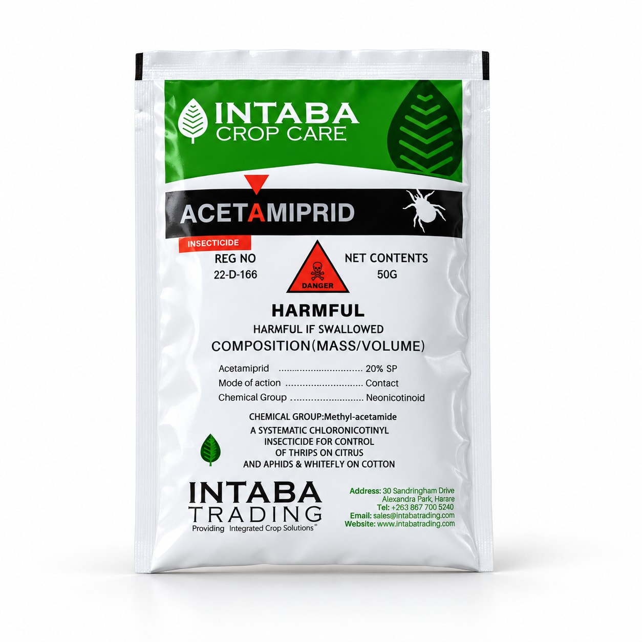Acetamiprid pack on a clean white studio background