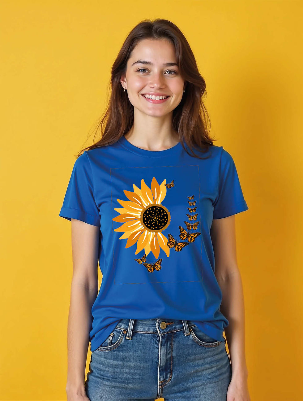 Thumbnail: Sunflower and Monarch Butterfly Stylish Women’s Printed Graphic Streetwear Tees