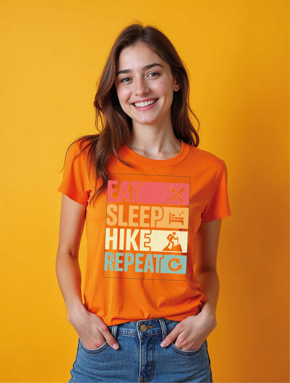 Thumbnail: eat sleep hike repeat Urban Women’s Printed Graphic Typography T-Shirt – Sale