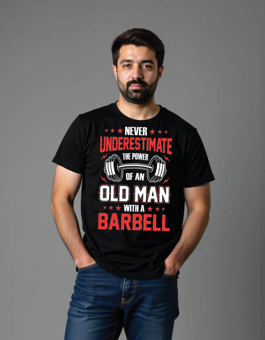 gym quote never underestimate power old man mens printed graphic t shirt