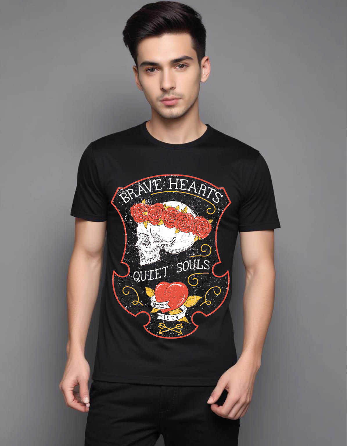 brave hearts quiet souls crown roses skull mens printed graphic t shirt