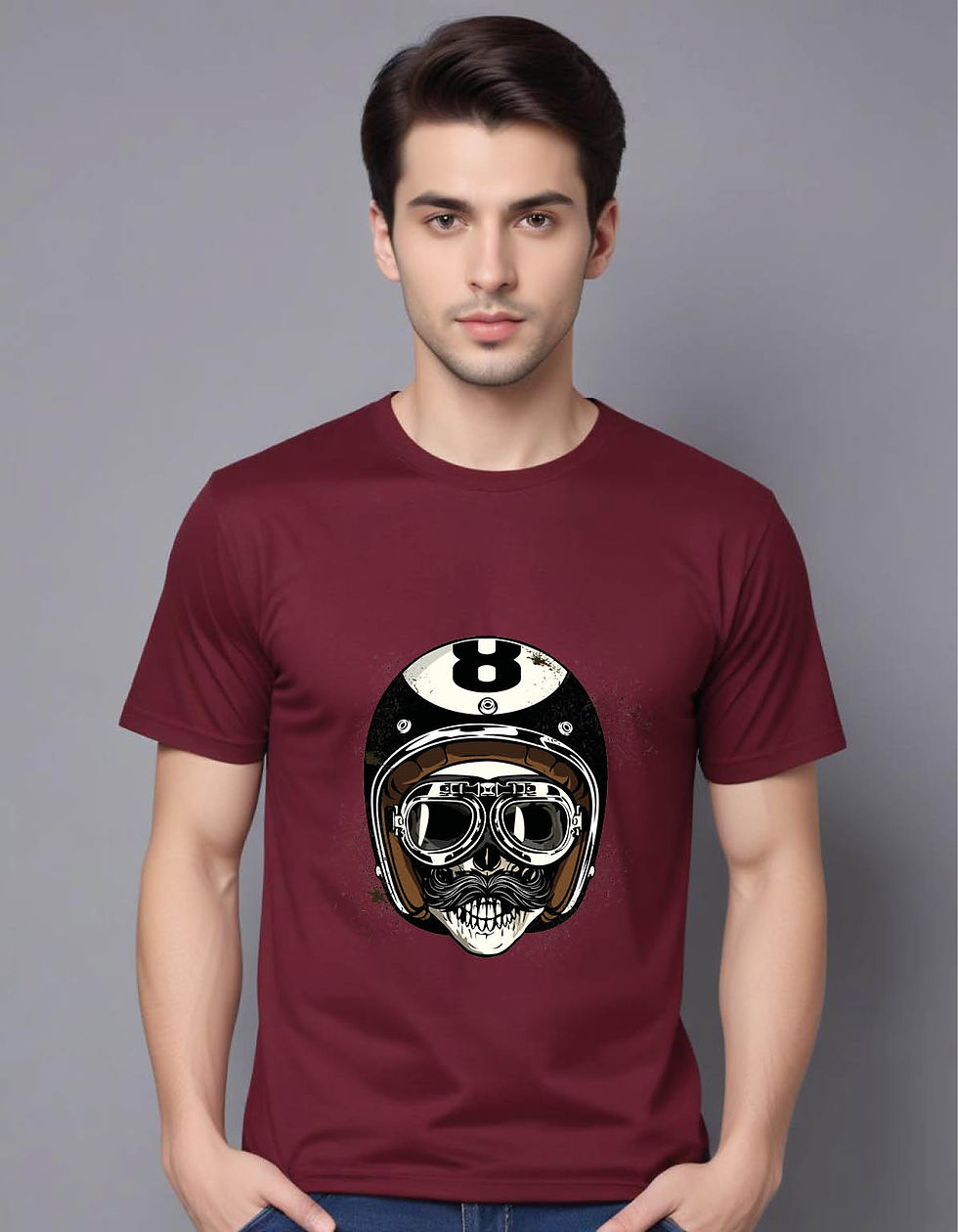 Thumbnail: skull with helmet glasses moustache mens printed graphic t shirt