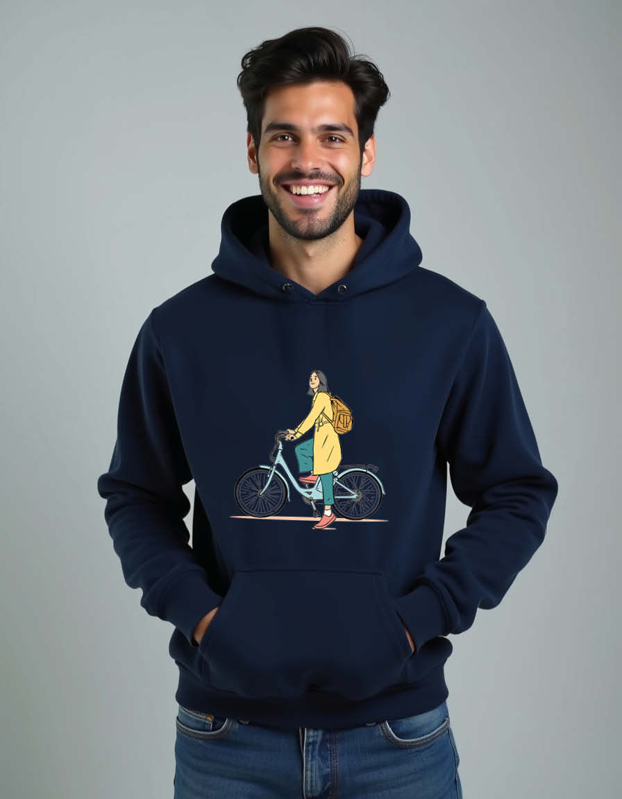 Thumbnail: Girl riding bike Unisex Graphic Printed Hoodie
