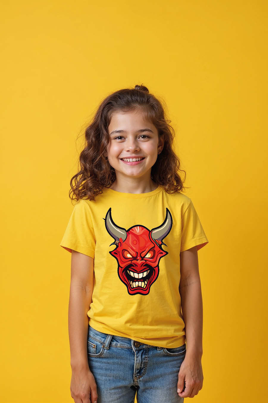 Thumbnail: Red Devil Face Kids T-Shirt – Cool Halloween Graphic Tee for Boys & Girls