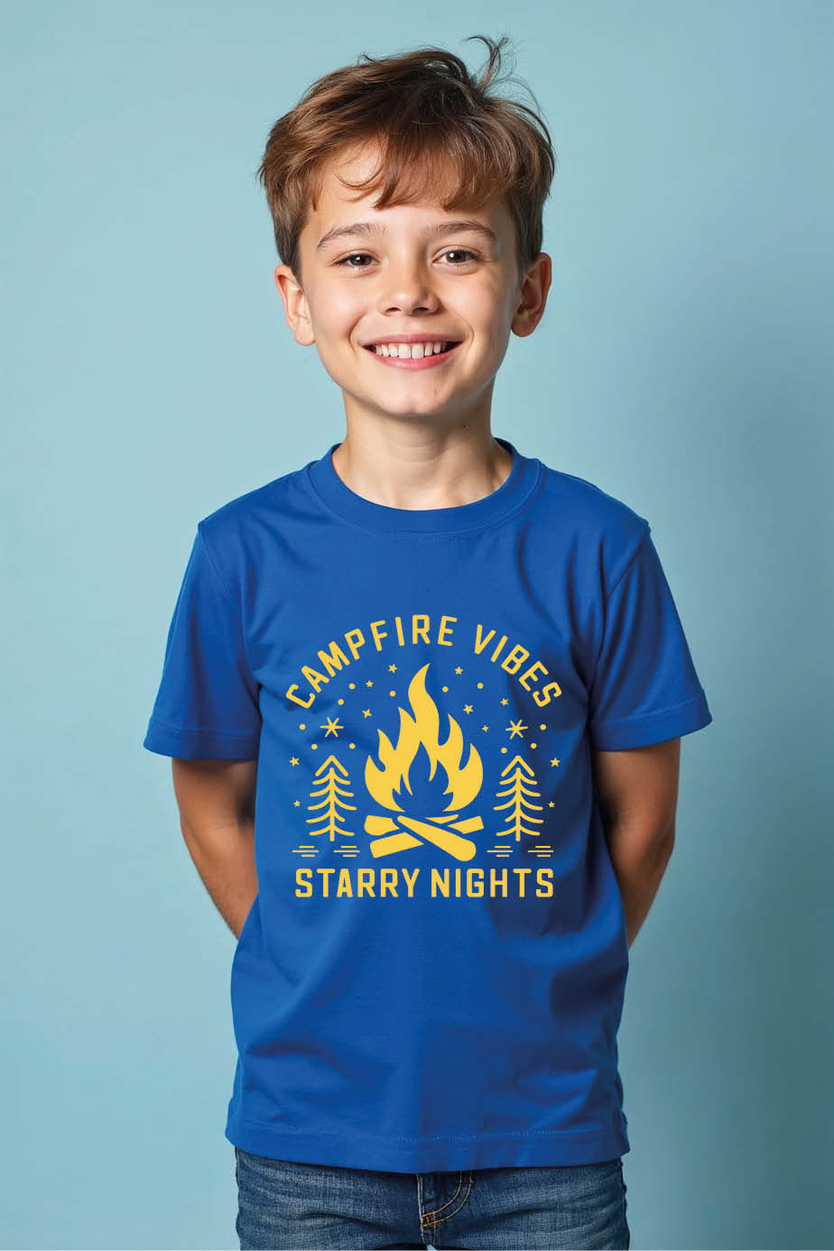 Thumbnail: campfire vibes starry nights Comfortable Kids Graphic Tee – Gaming Print Design