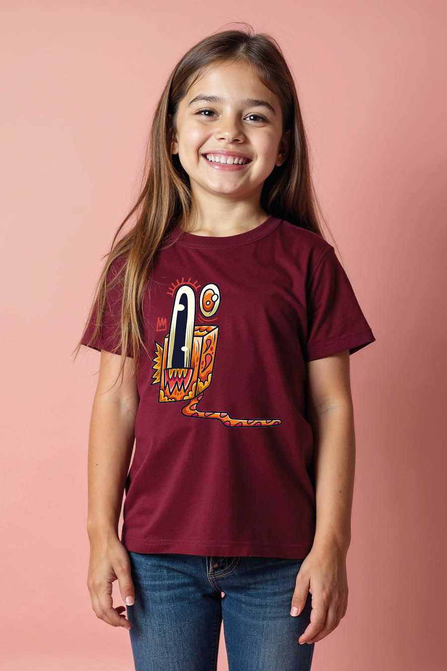 Thumbnail: Abstract Orange Skateboard Monster T-Shirt Colorful Casual Kids Printed T-Shirt