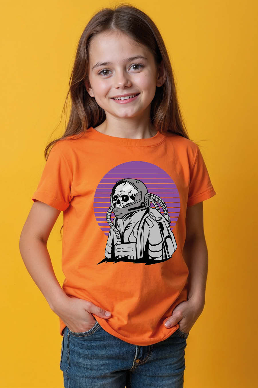 Thumbnail: Kids' Sci-Fi Skull Astronaut Graphic T-Shirt Cotton Typography Print T-Shirt