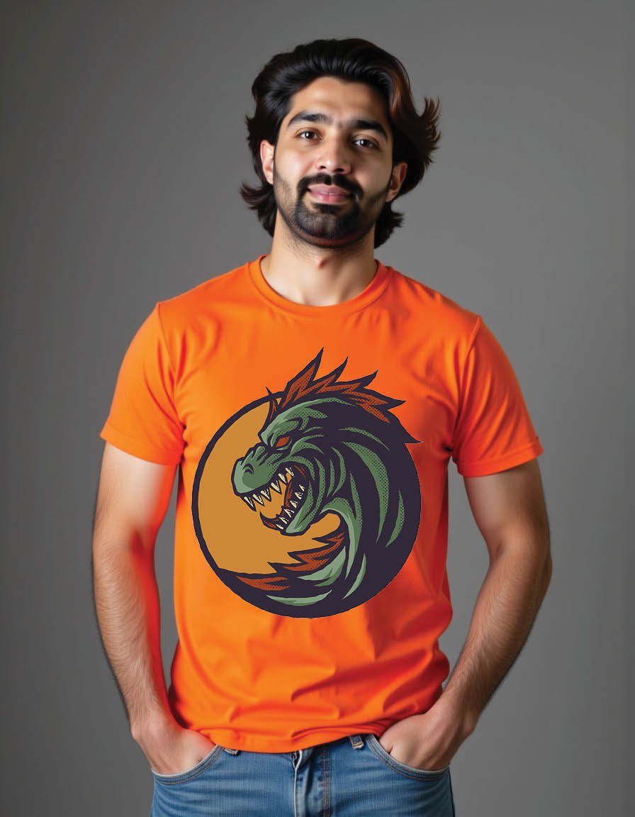 Thumbnail: cartoon of green dragon head mens printed graphic t shirts