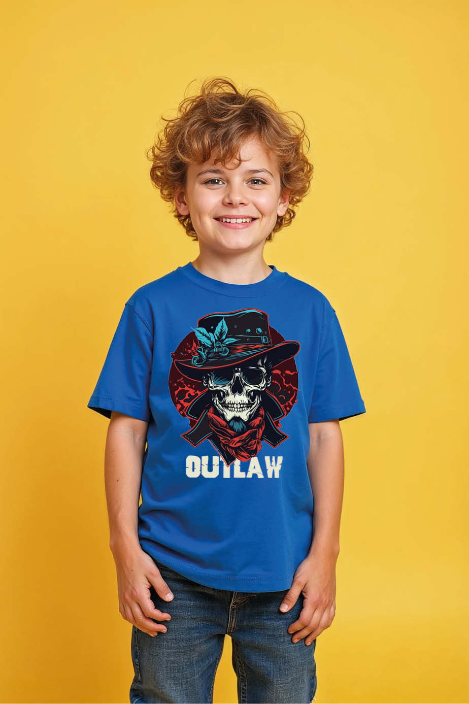 Outlaw Skull Cowboy T-Shirt – Wild West Biker Style Cute Typography Print