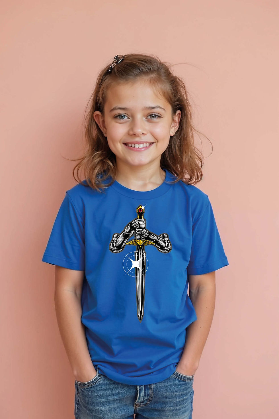 Thumbnail: Sword Warrior Graphic Kids T-Shirt – Powerful Hero Theme Tee for Boys & Girls