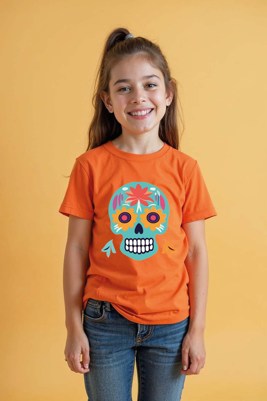 Thumbnail: Colorful Sugar Skull Kids T-Shirt – Fun Vibrant Graphic Tee for Boys & Girls