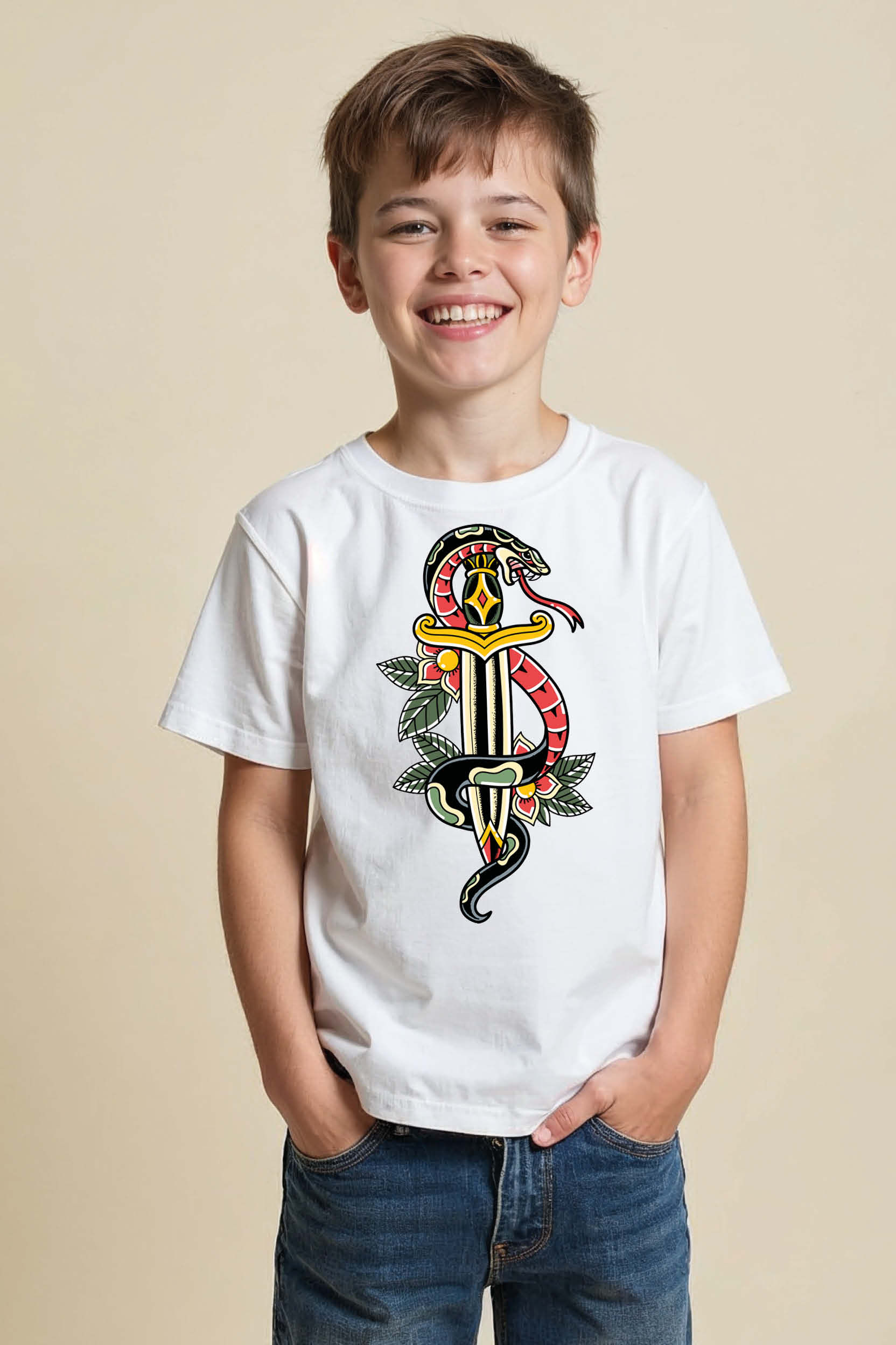 Snake and Sword Graphic Kids T-Shirt – Cool Warrior Art Tee for Boys & Girls