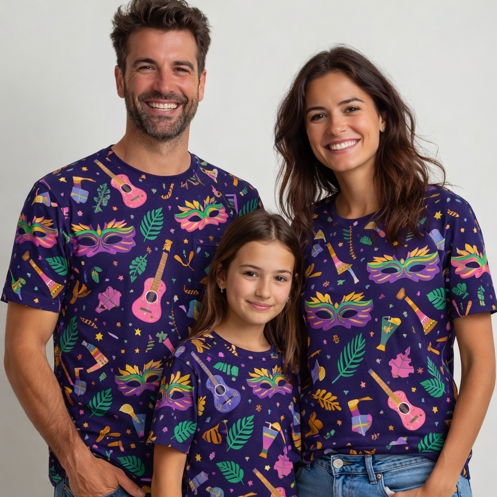 family Matching Mardi Gras printed tshirts pack of 3