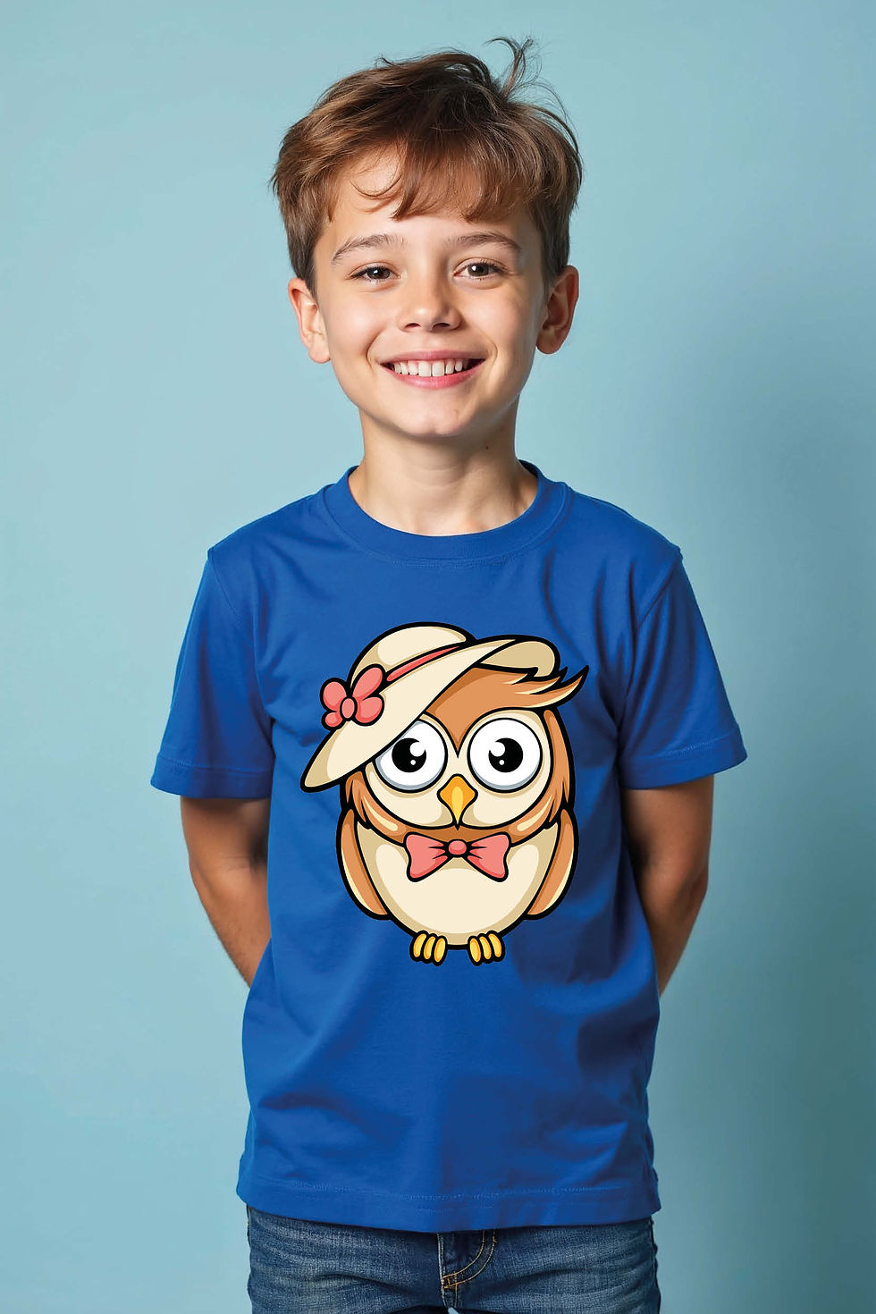 Thumbnail: Adorable Owl in Bowler Hat Kids Premium Kids Printed T-Shirt – Artwork Print