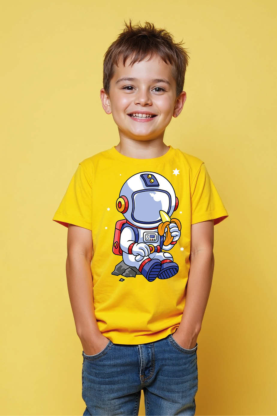 Cute Astronaut Eating Banana T-Shirt – Fun Space Graphic Tee for Kids