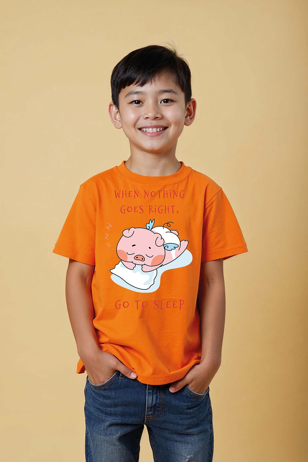 Thumbnail: "When Nothing Goes Right, Go To Sleep" Pig T-Shirt Playful Printed T-Shi