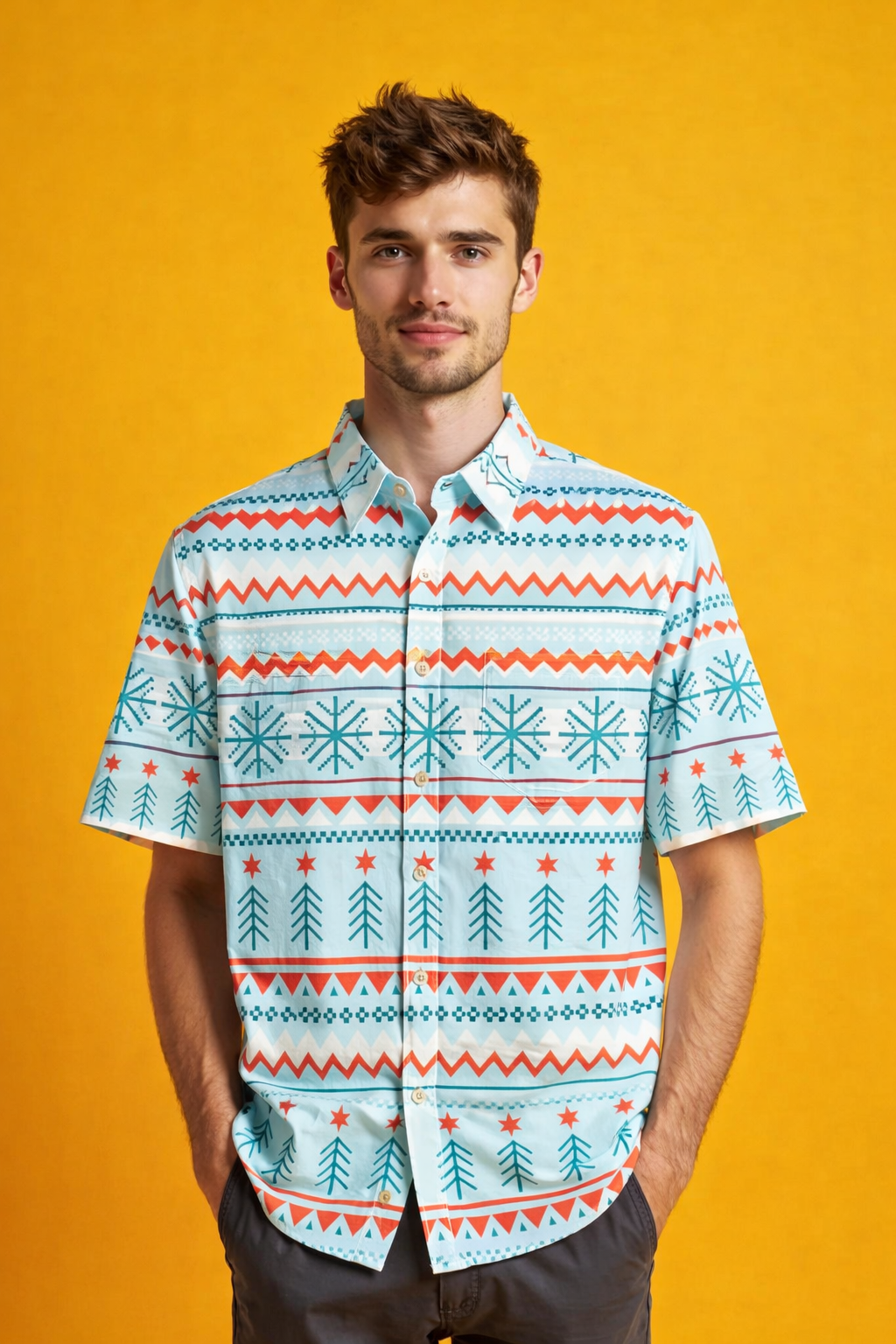 Snow Flakes Patterned Design Classic Vibrant style Premium Everyday Shirt