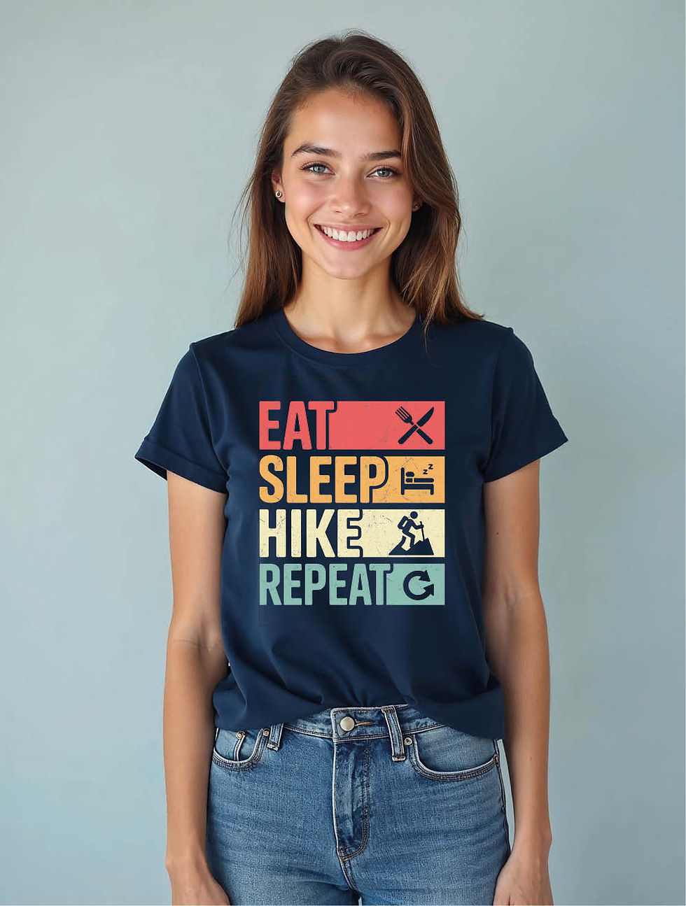 Thumbnail: eat sleep hike repeat Urban Women’s Printed Graphic Typography T-Shirt – Sale