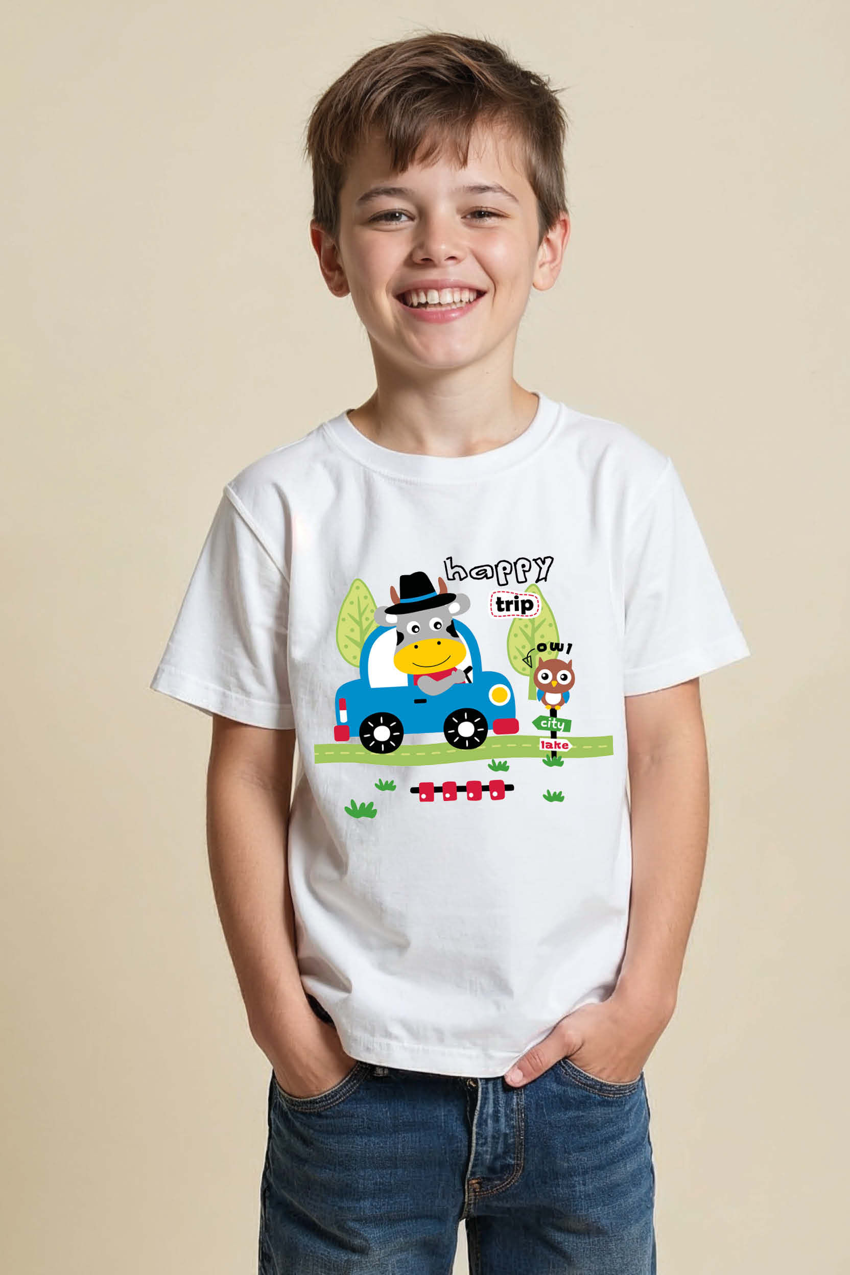 Happy Trip City Take Modern Kids Printed T-Shirt – Graphic Print Design for Boys