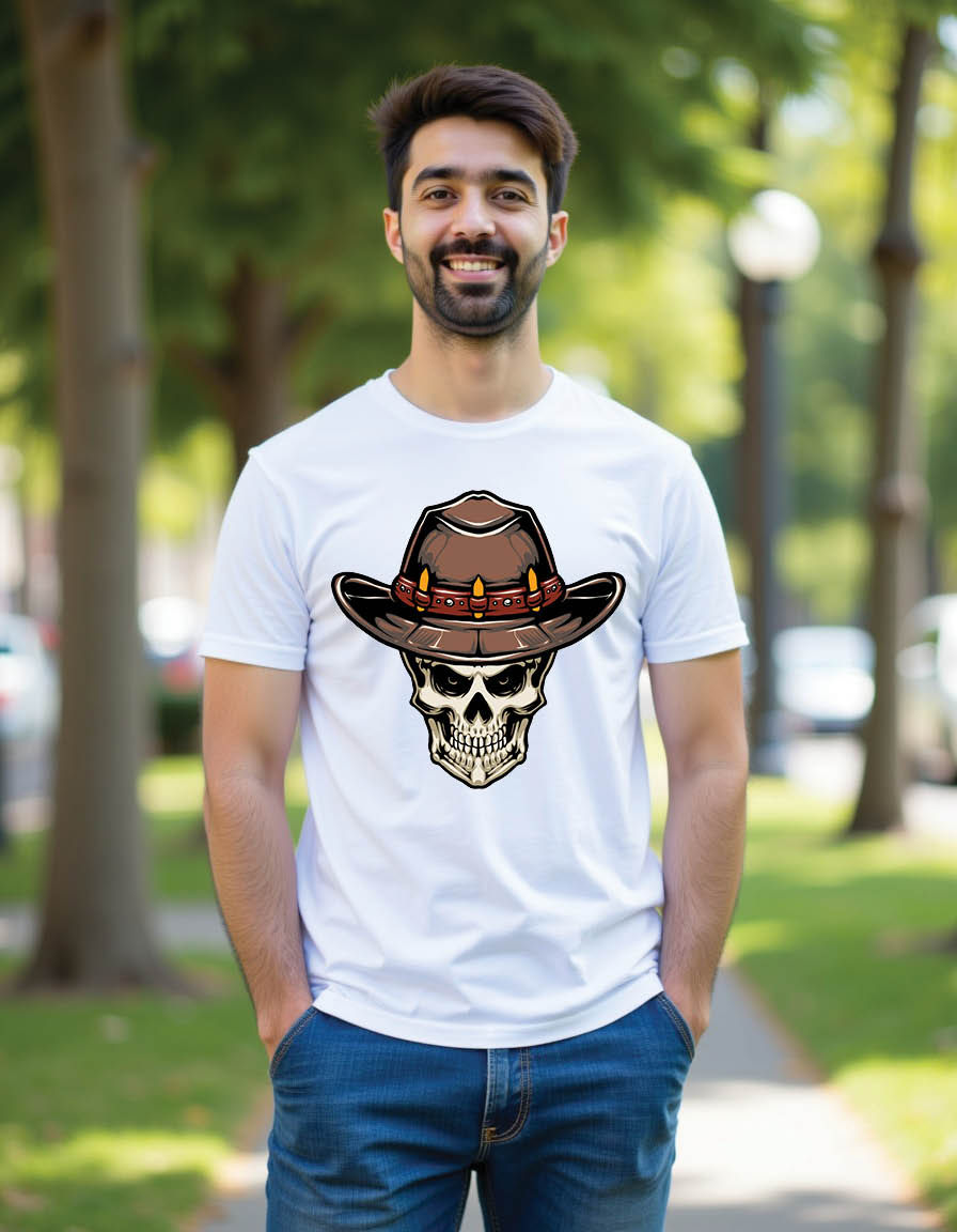 Thumbnail: cowboy hat  skull mens printed graphic t shirt