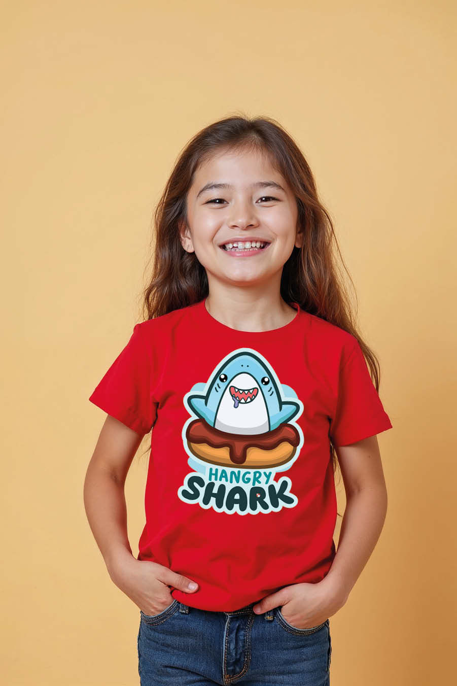 Thumbnail: Hangry Shark Modern Kids Printed T-Shirt – Quote Print Design for Boys & Girls