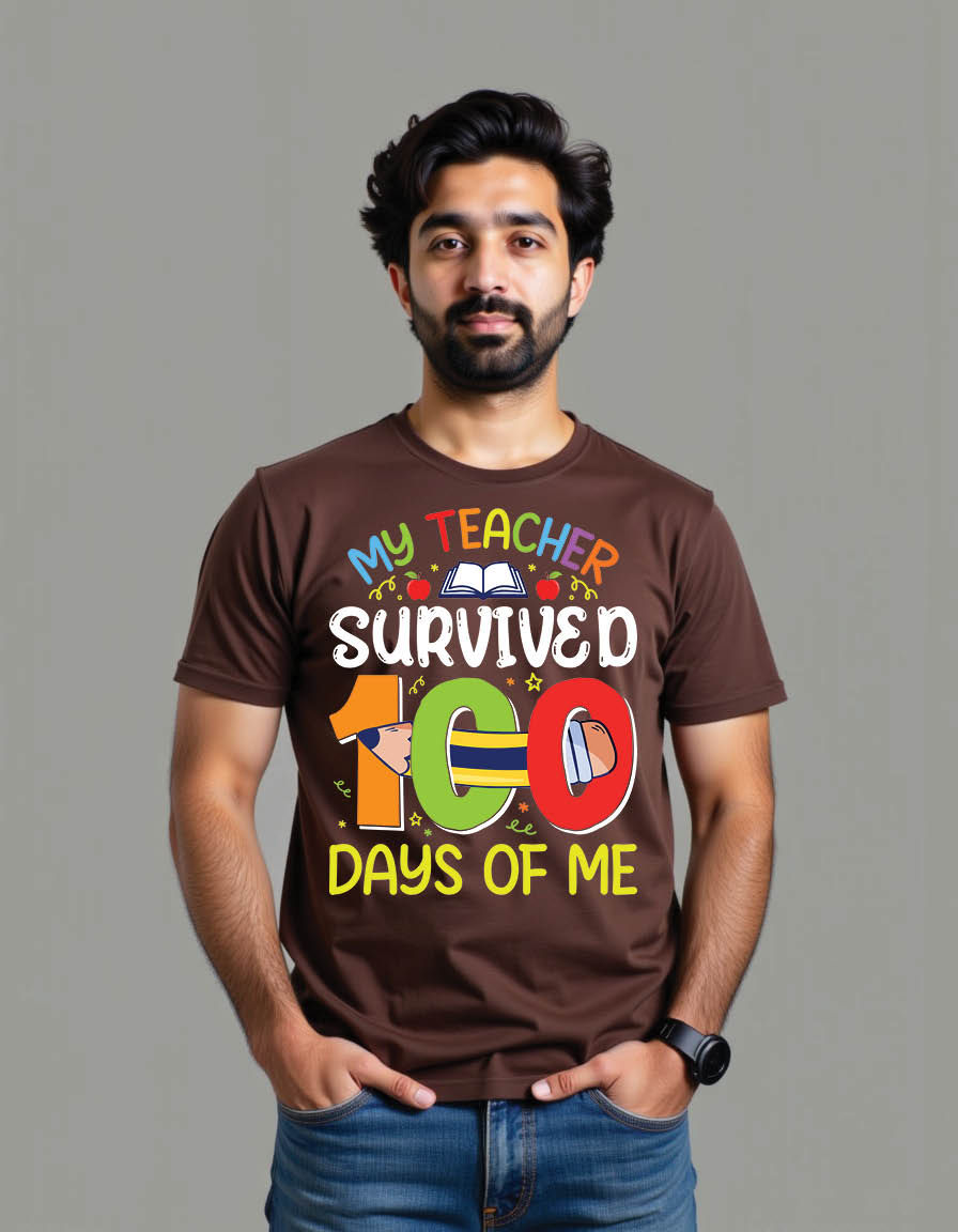 Thumbnail: my teacher survived 100 days me 100th day school mens printed graphic t shirt