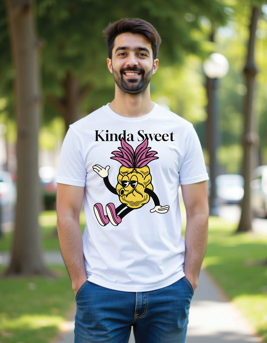 Thumbnail: kinda sweet with pineapple groovy character mens printed graphic t shirts