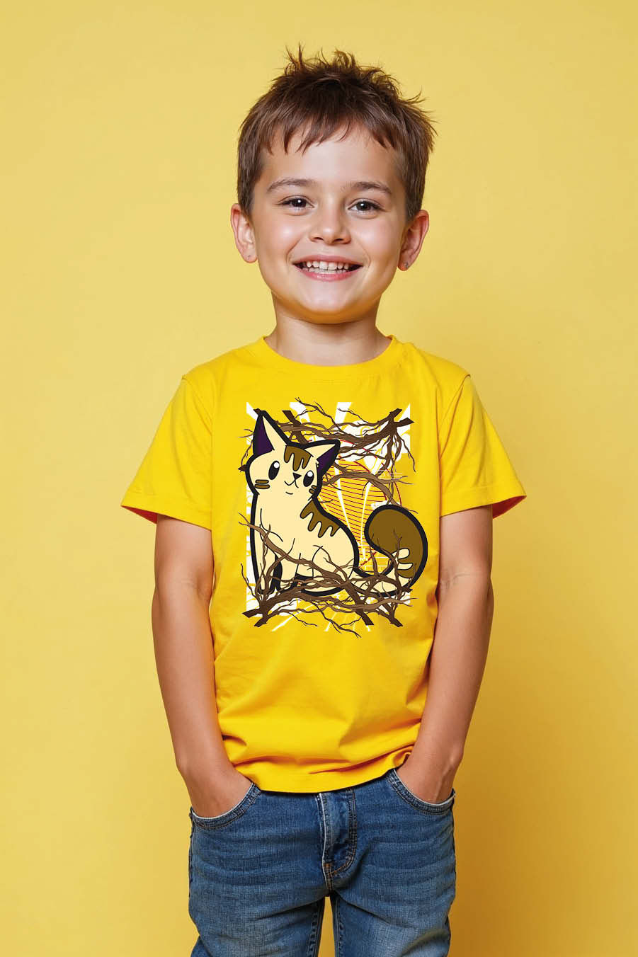 Thumbnail: Cozy Cat in the Vine Nest Kid's T-ShirtPremium Printed T-Shirt Boys & girls