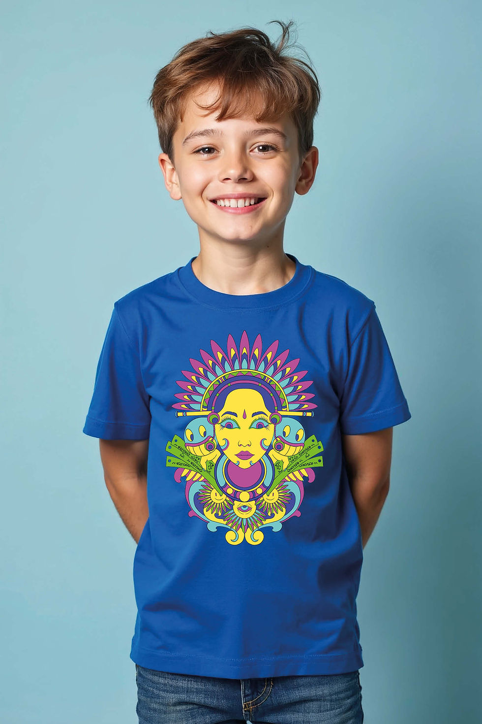 Thumbnail: Aztec / Mesoamerican Goddess with Headdress Graphic Tee Trendy Cartoon Printed