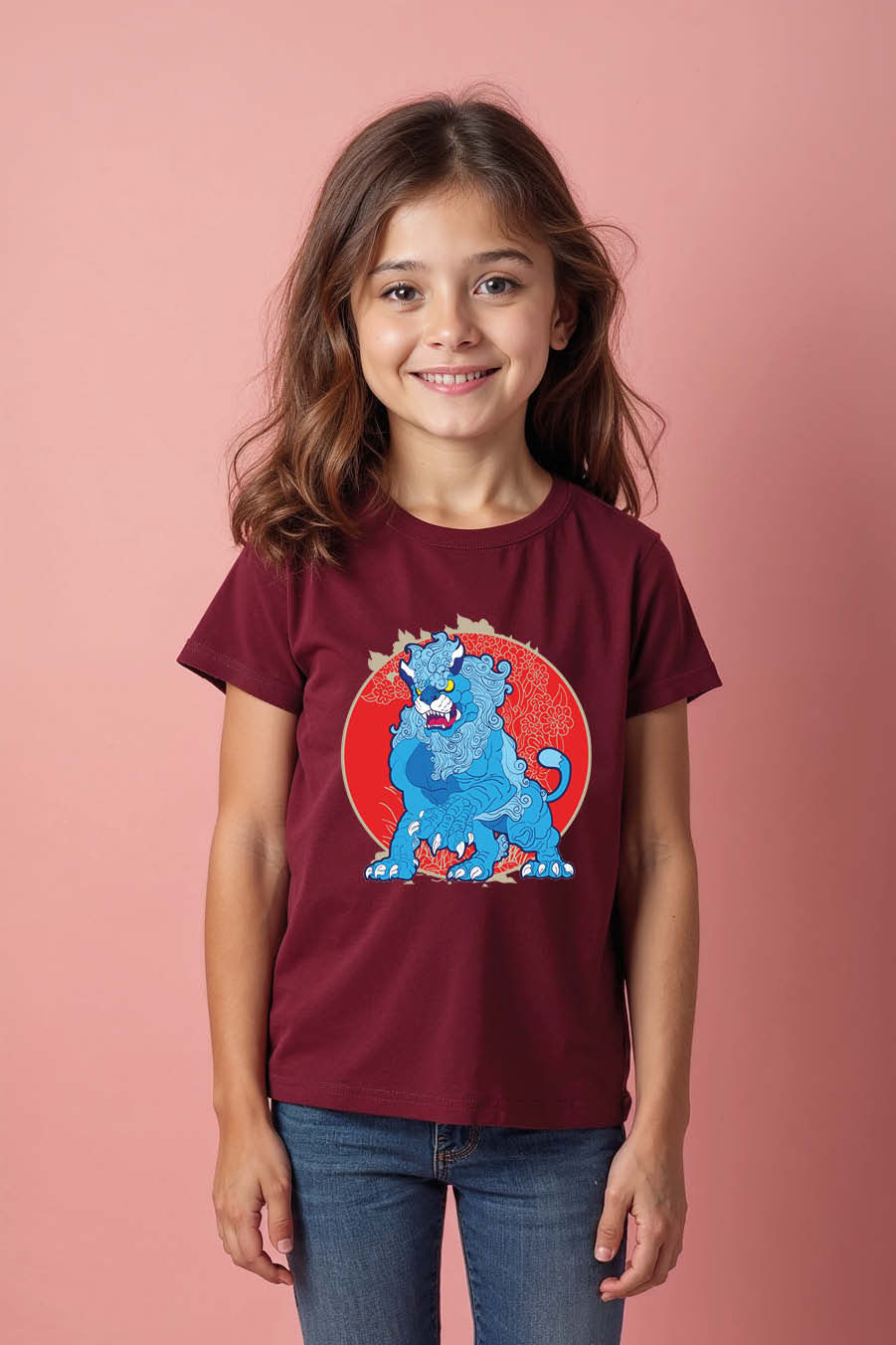 Thumbnail: Pixel Ice Blue Lion Graphic T-Shirt Cotton Trendy Printed Tee for Kids