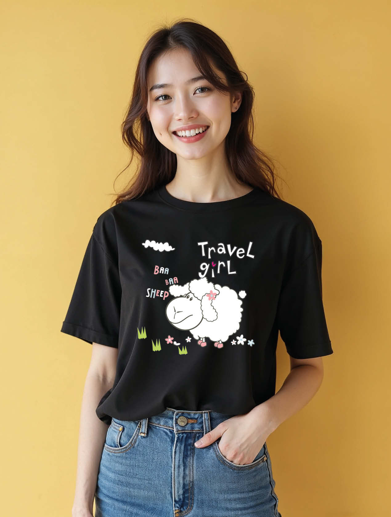 travel girl bar sheepTrendy Women’s Printed Graphic Streetwear T-Shirt – Limited