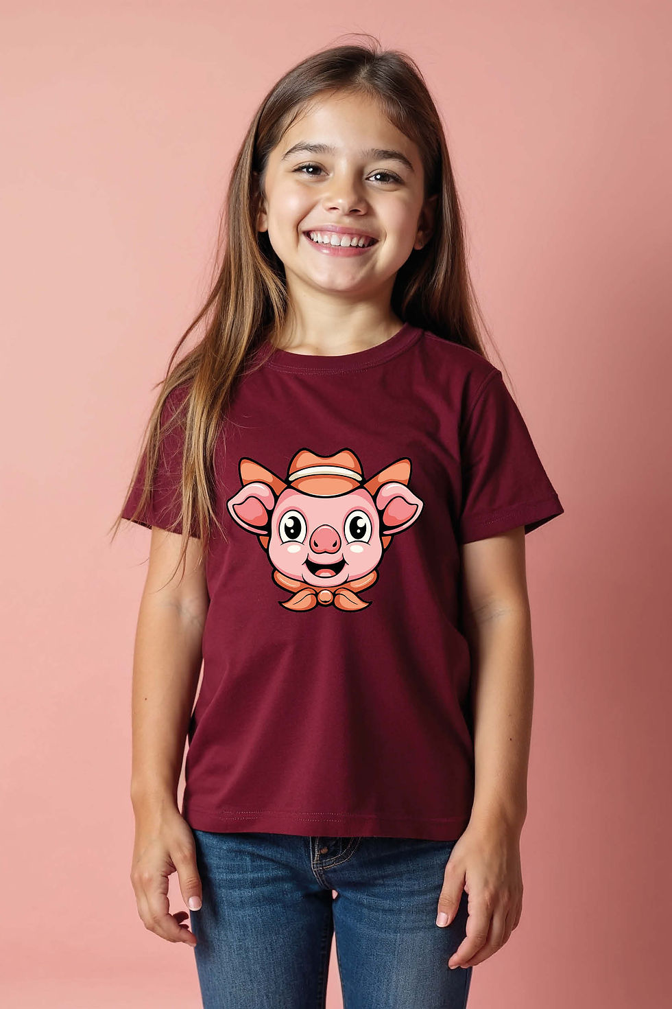Thumbnail: Adorable Piglet Cowboy Kids Colorful Typography Print T-Shirt for Kids