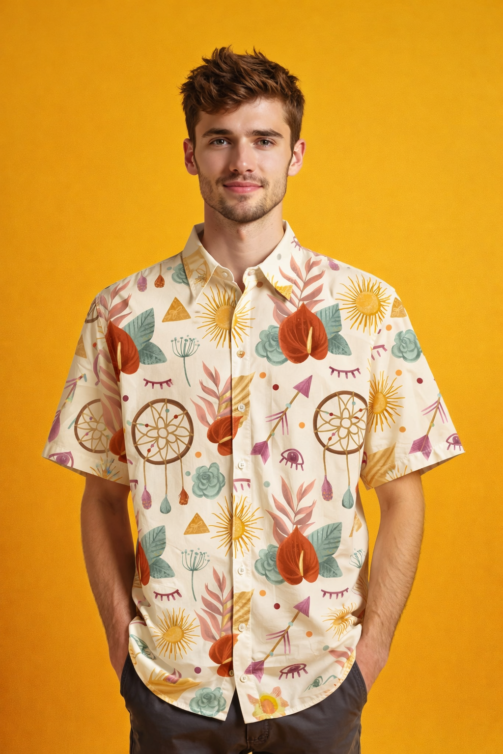 Bohemian style with calm expression Oversized Patterned Shirt Premium AOP Shirt