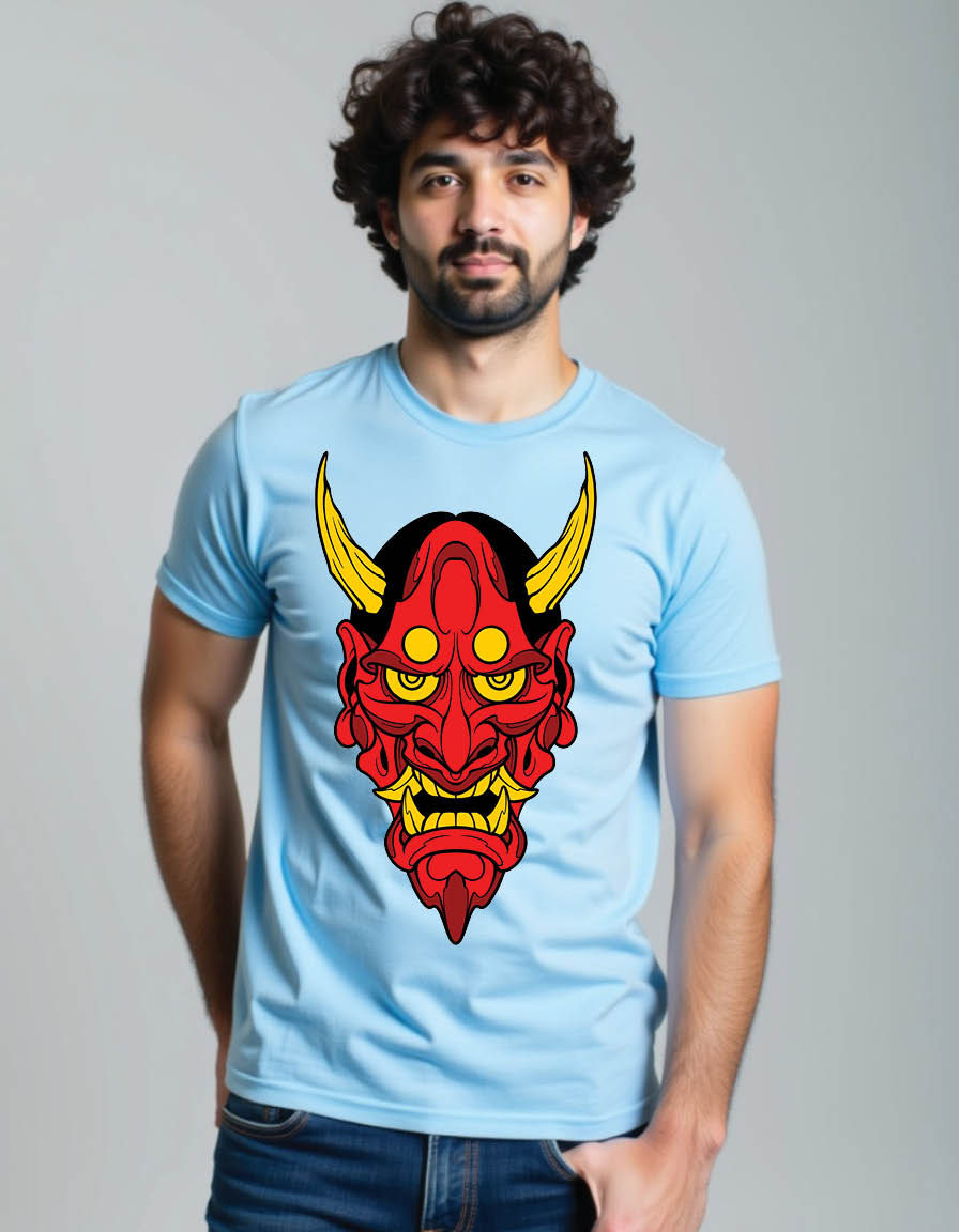 long face oni mask mens printed graphic t shirt