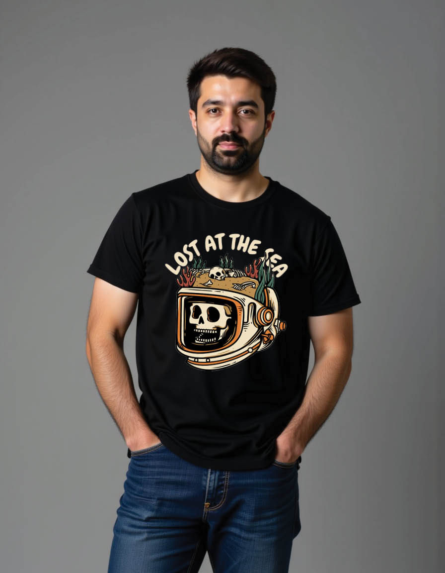 Thumbnail: skeleton with diving helmet deep sea mens printed graphic t shirts